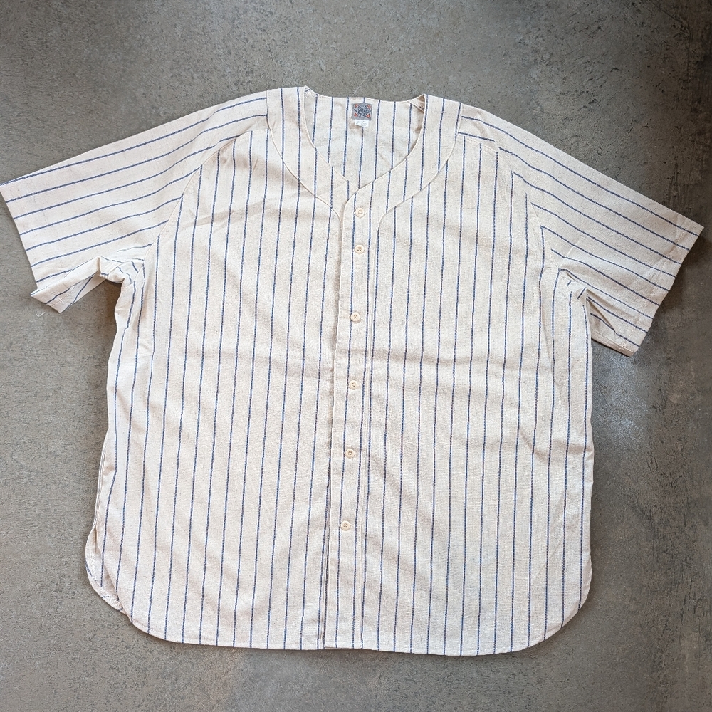 NWOT %100 Wool Ebbets Field Baseball Flannel Jersey 4XL Blue Pinstripe USA